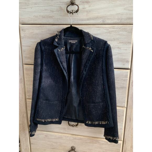 Vince Navy Blue Tweed Blazer - XS with Fray Accents - Picture 1 of 4